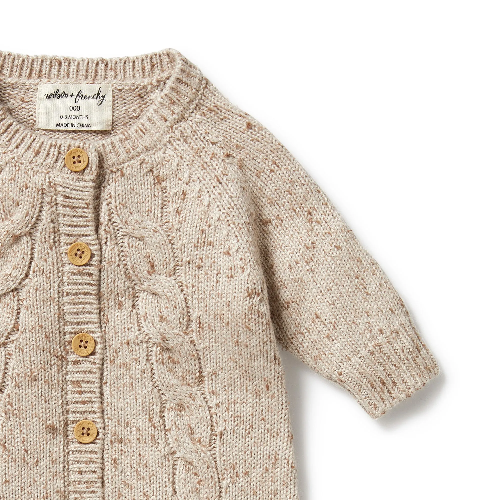 Knitted Cable Growsuit | Almond Fleck