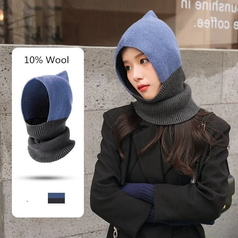 Knitted Cotton Cap Scarf - Fashionable Warmth and Versatility