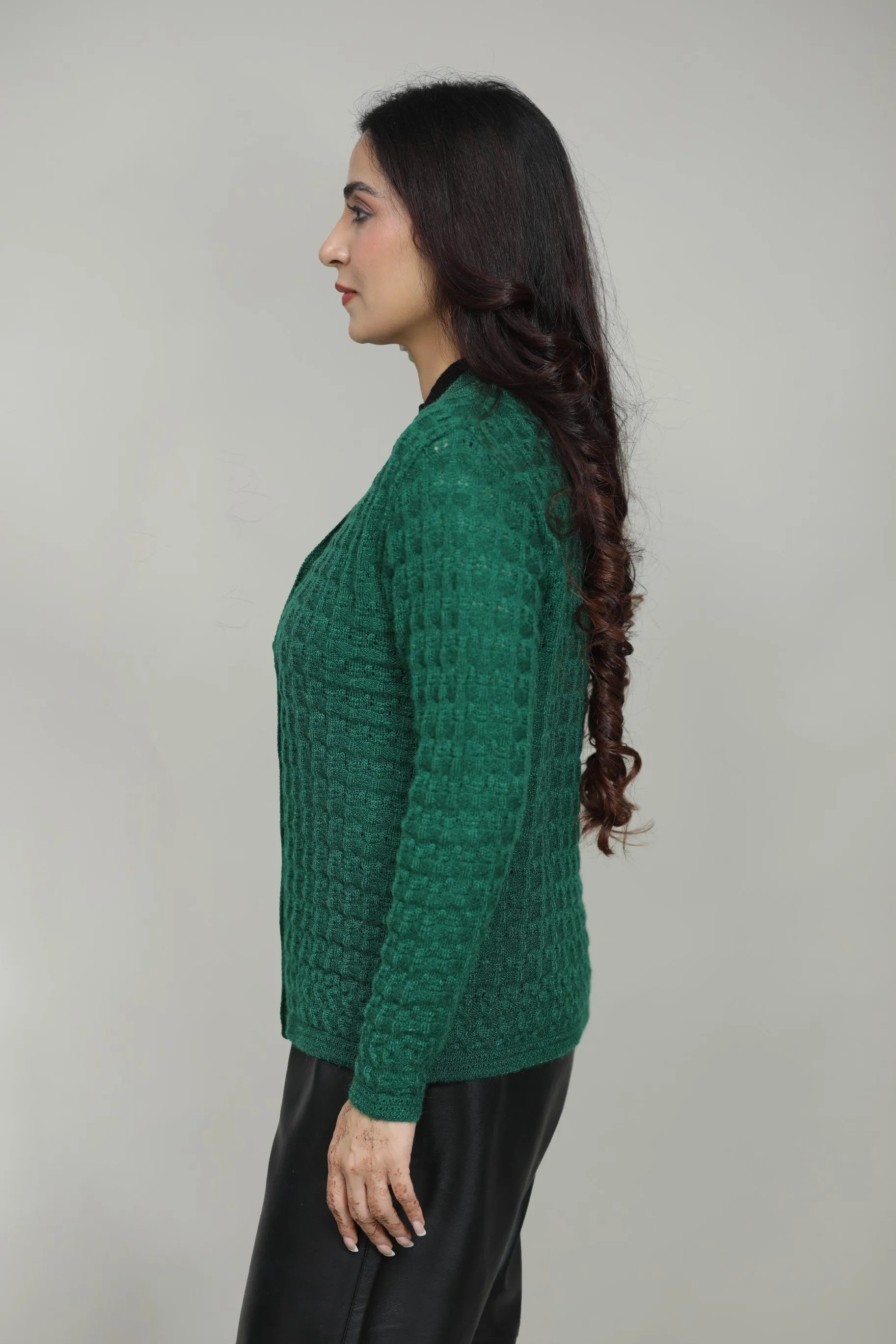 Knitted Self Design V-Neck Sweater