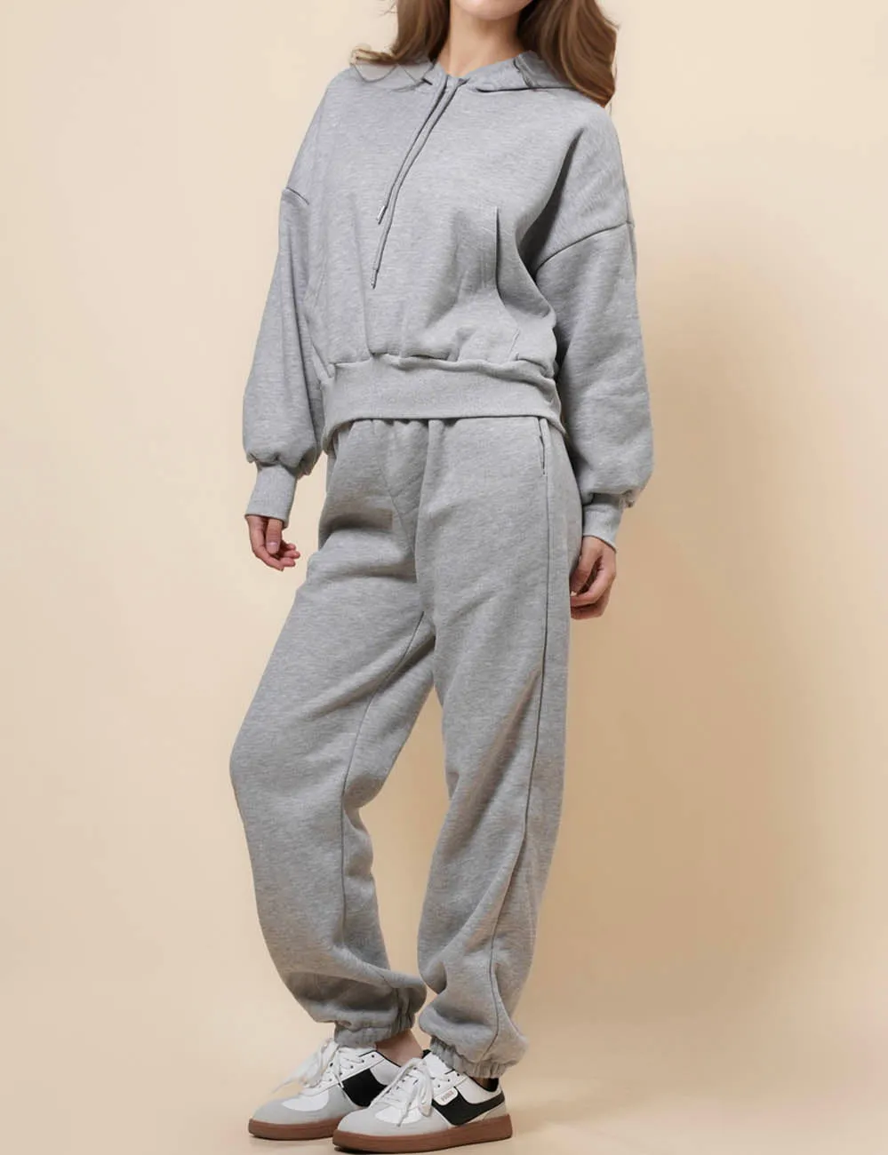 Ladies Solid Color Hoodie Pant 2PCS Daily Set 9261