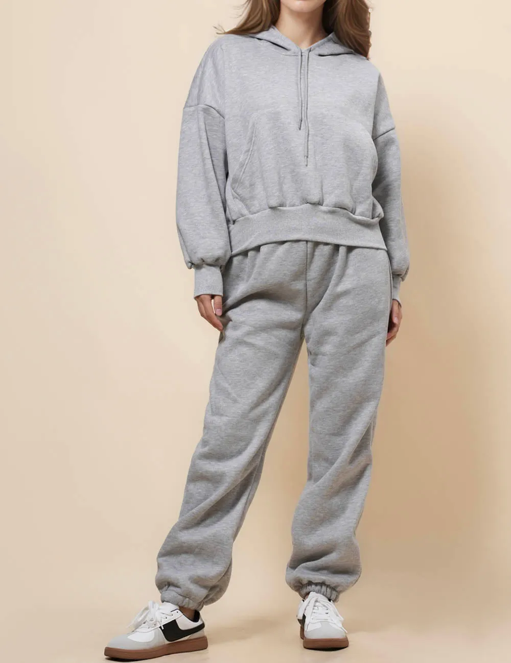 Ladies Solid Color Hoodie Pant 2PCS Daily Set 9261