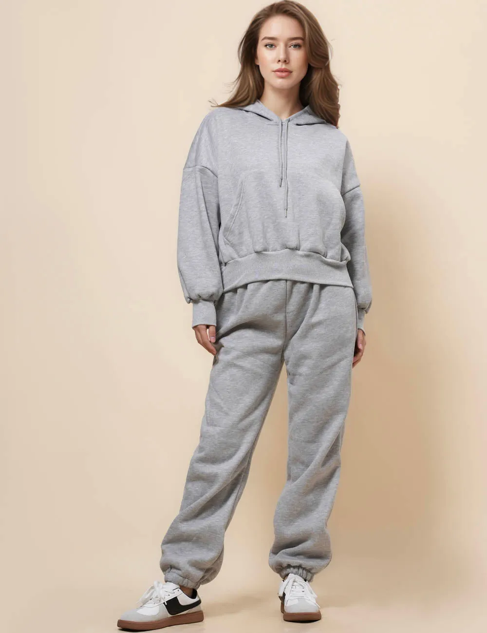 Ladies Solid Color Hoodie Pant 2PCS Daily Set 9261