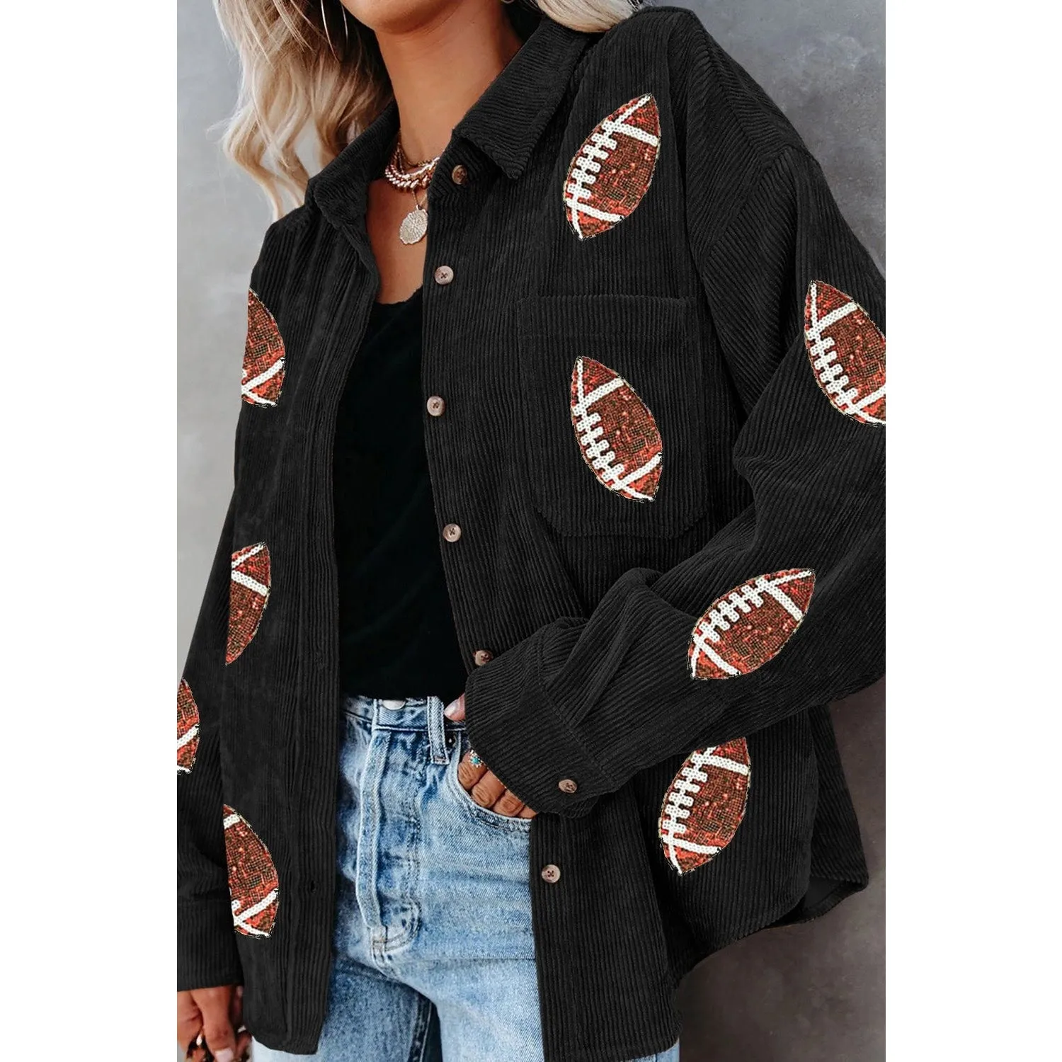 Let's Play Football Button Up Shacket