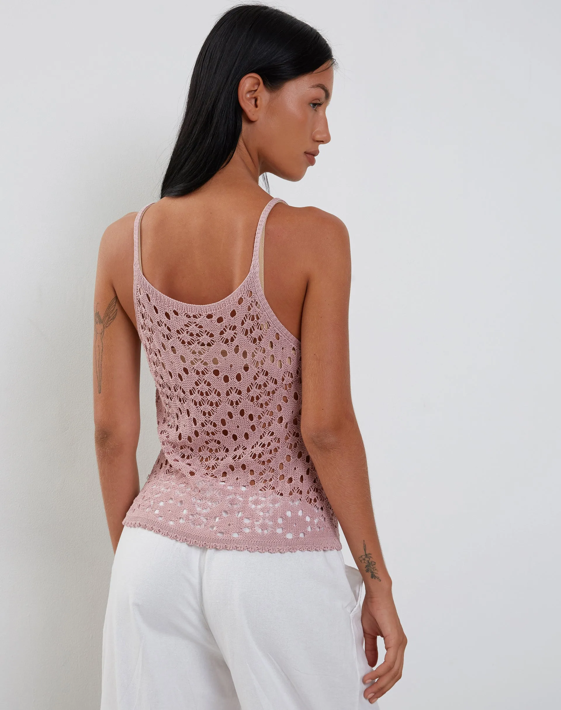 Limu Crochet Cami Top in Dusty Pink