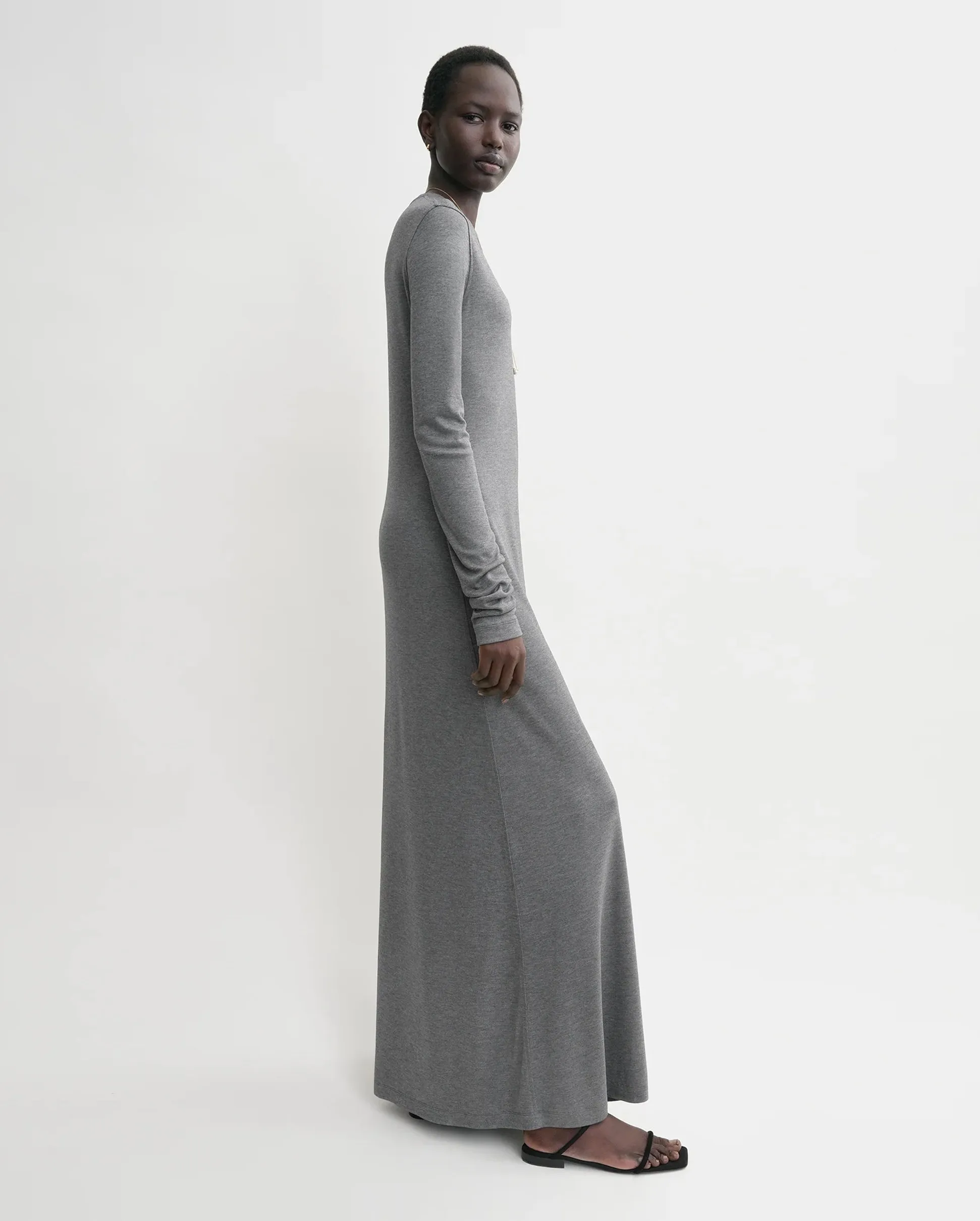 LONG-SLEEVE JERSEY DRESS / GREY MELANGE