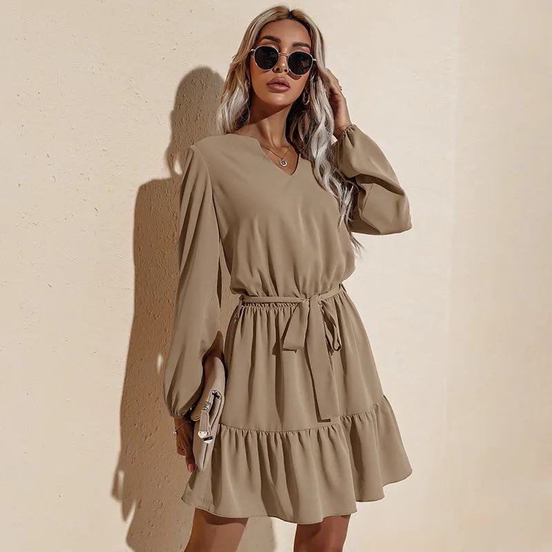 Long Sleeve Tied Waist Tunic Dress