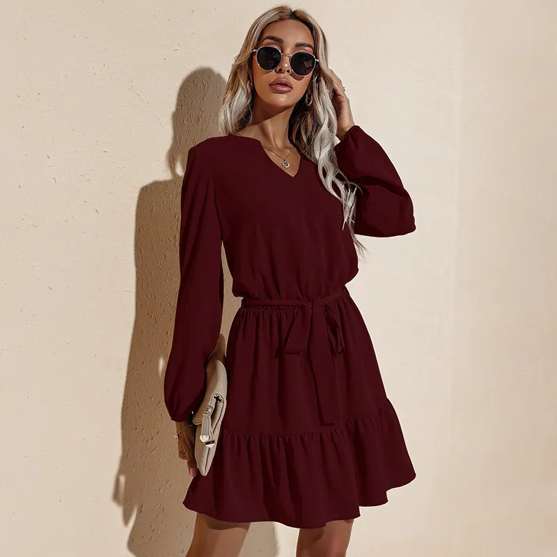 Long Sleeve Tied Waist Tunic Dress