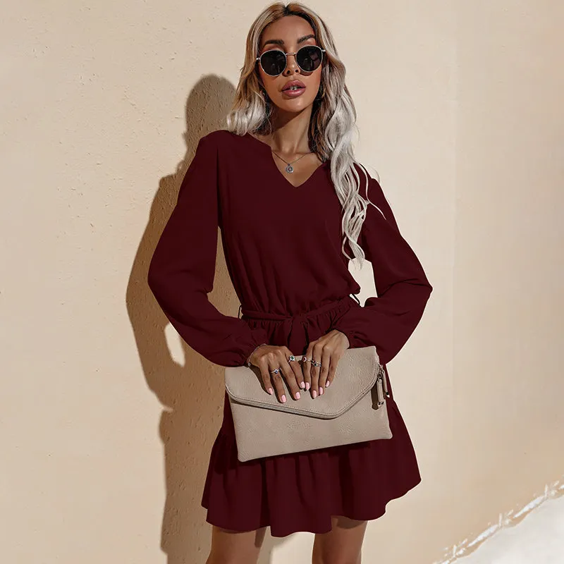 Long Sleeve Tied Waist Tunic Dress