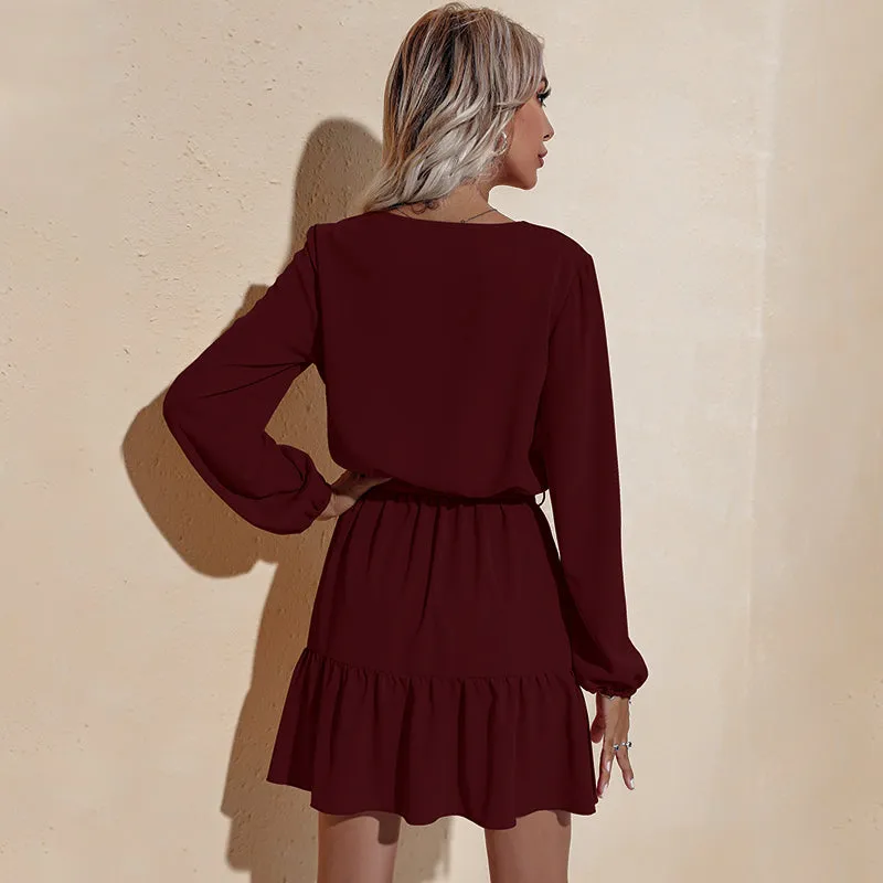 Long Sleeve Tied Waist Tunic Dress