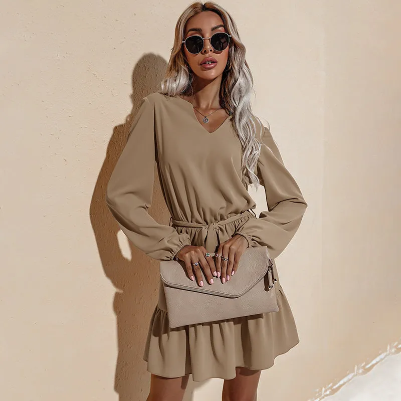 Long Sleeve Tied Waist Tunic Dress