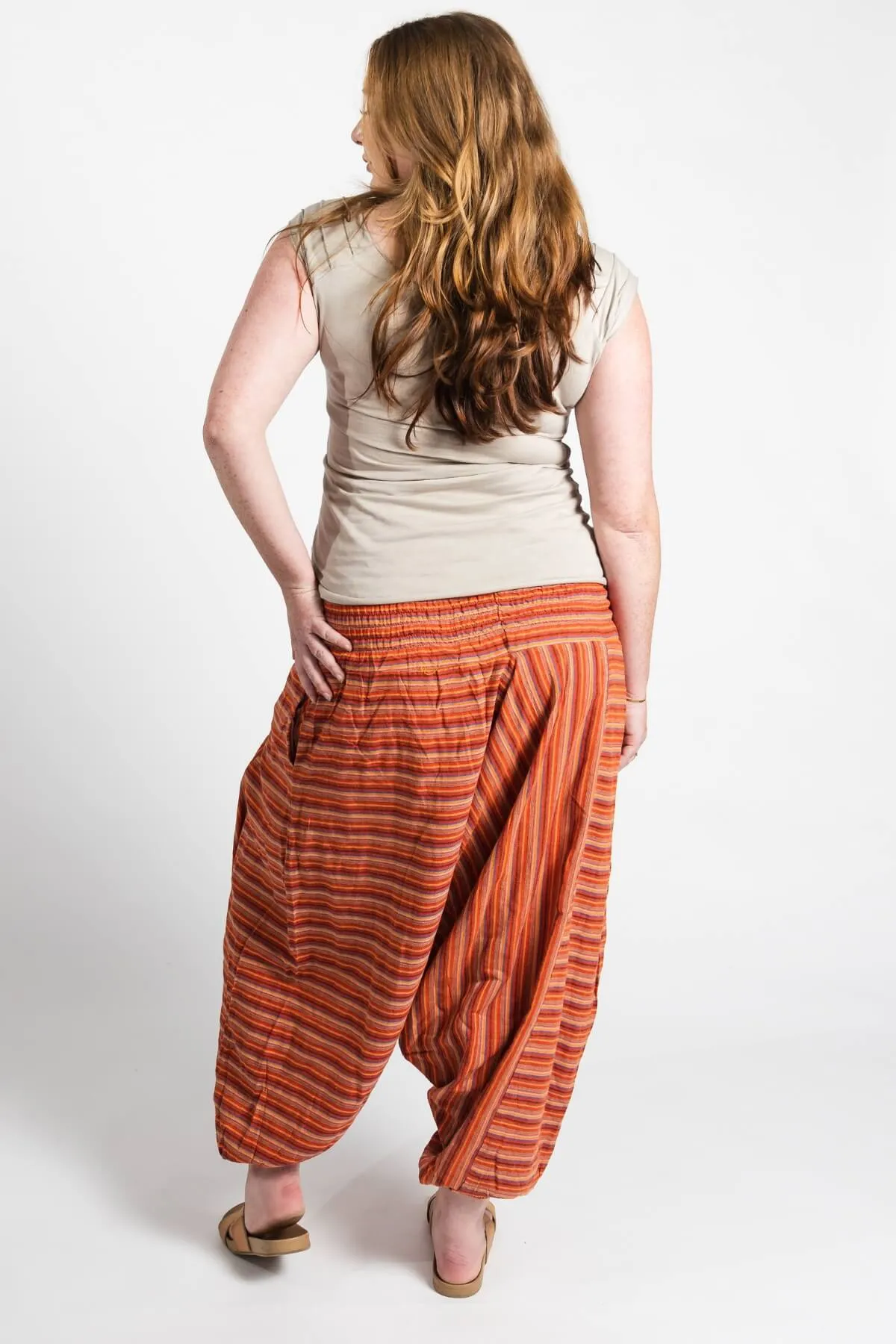 Low Crotch Pants - Striped Burnt Orange