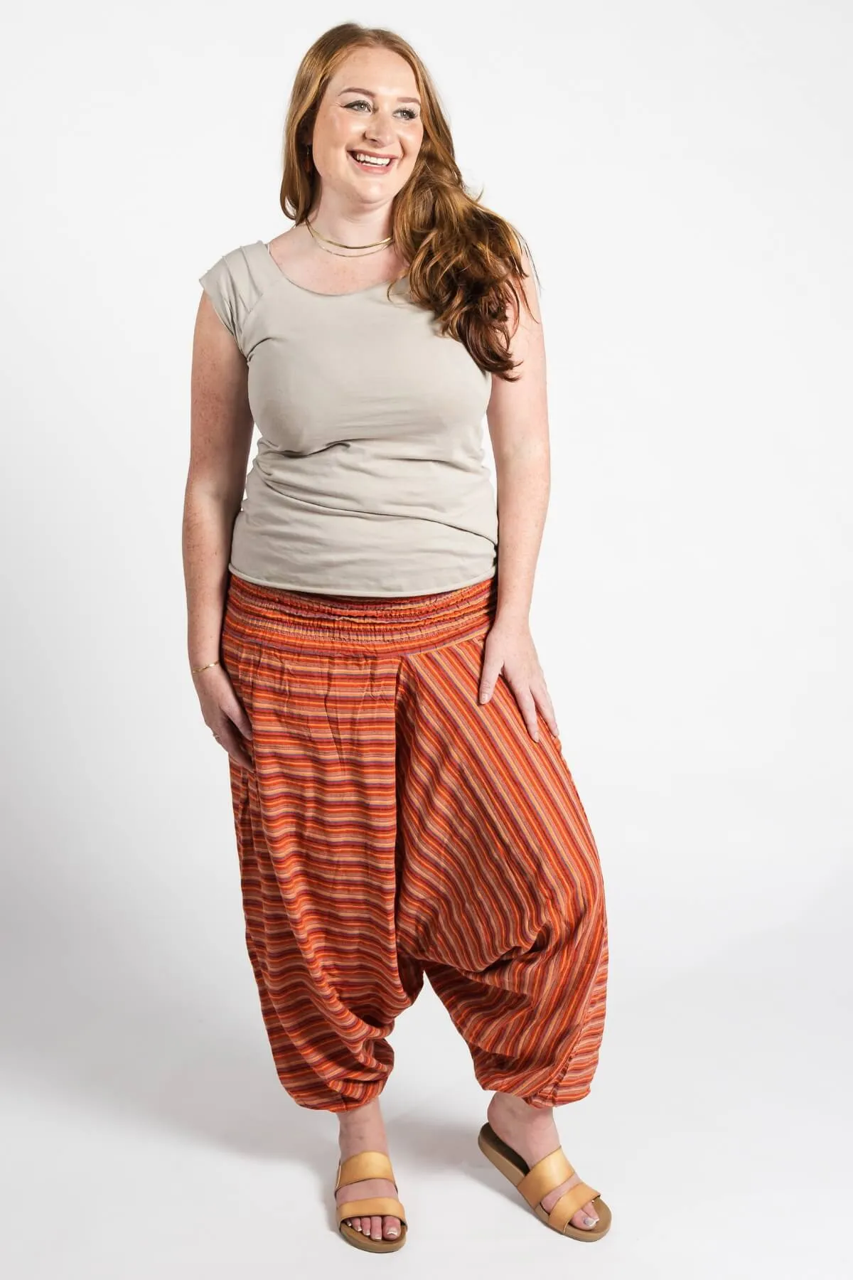 Low Crotch Pants - Striped Burnt Orange