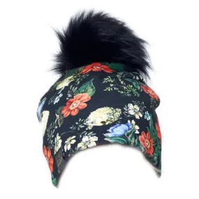 Lox Lion Single Pom Pom Bamboo Beanie - Floral (XS, 0-3 Months)