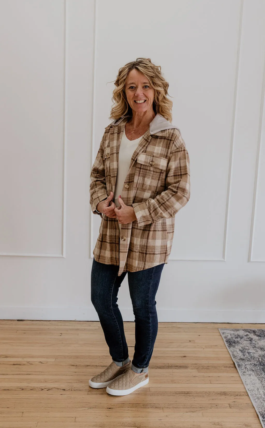 LUELLA MOCHA AND CAMEL PLAID WITH DETACHABLE HOOD