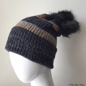 Luxe Black Knit Slouchy Pom Pom Slouchy Beanie