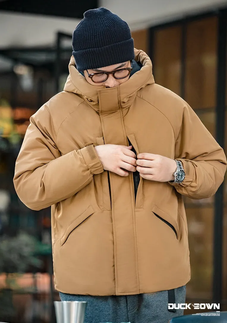 Maden Winter White Duck Down Jacket Men’s Hooded Outdoor Thick Coat Windproof American Casual Khaki Coats Lightweight Parka 2022