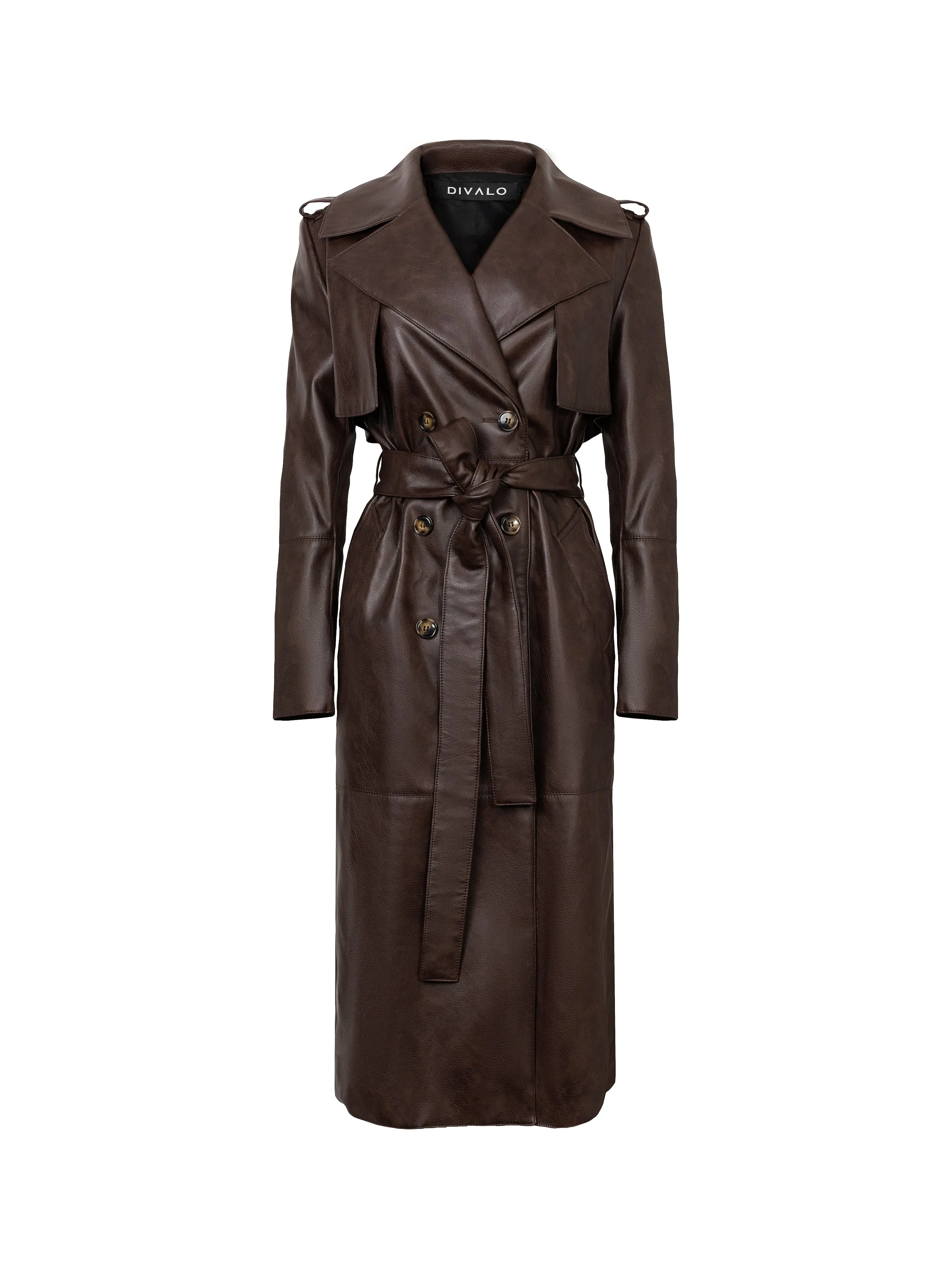 MANILA brown vegan leather trench coat