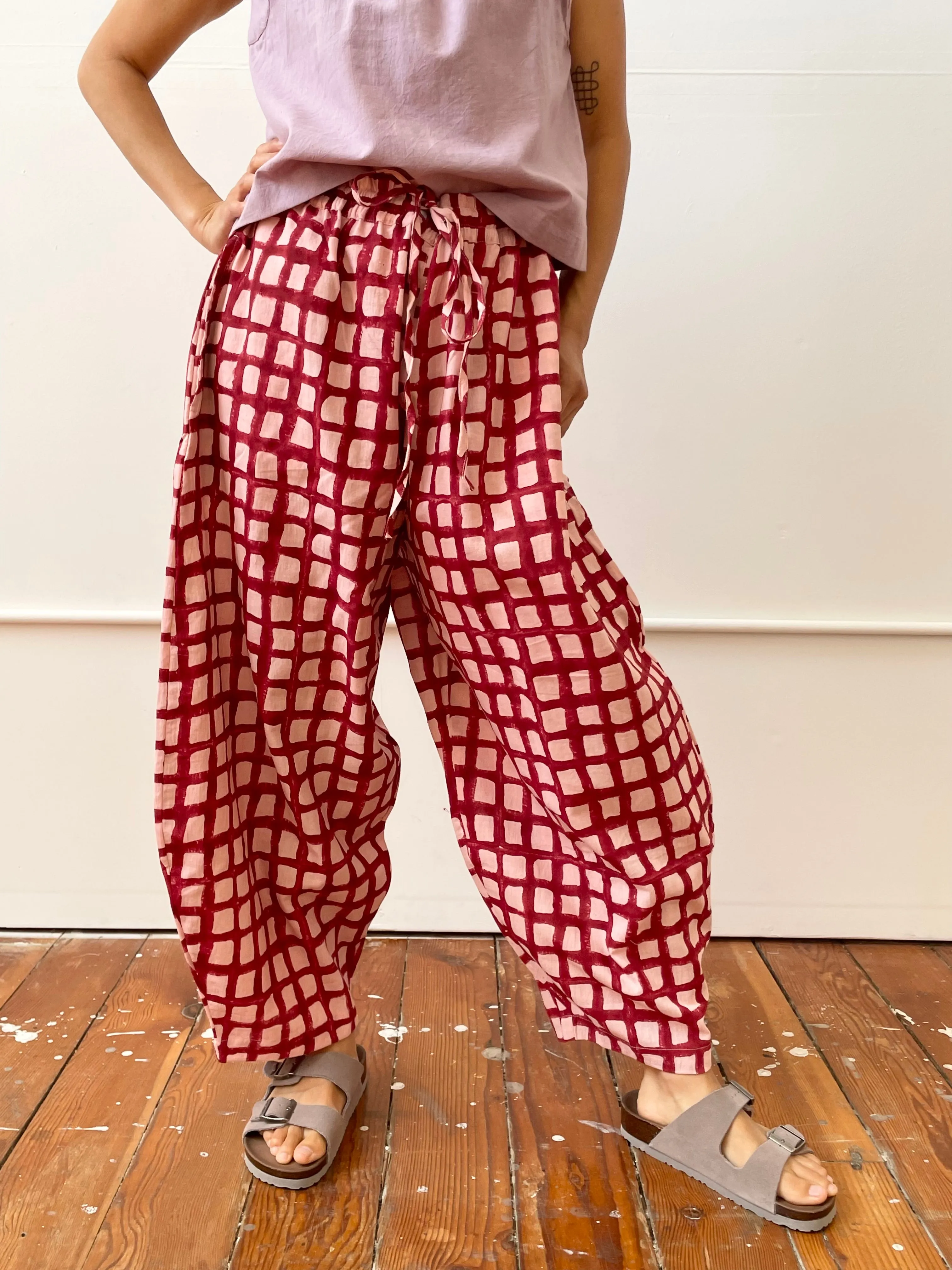 Marius Pant Madder and Pink Check Uni-Size (S-XL)