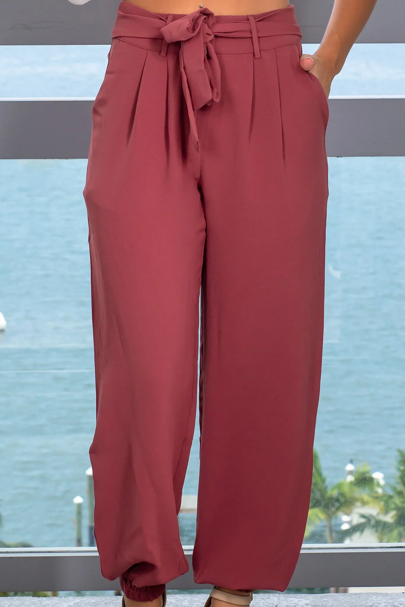 Maroon Waist Tie Pants