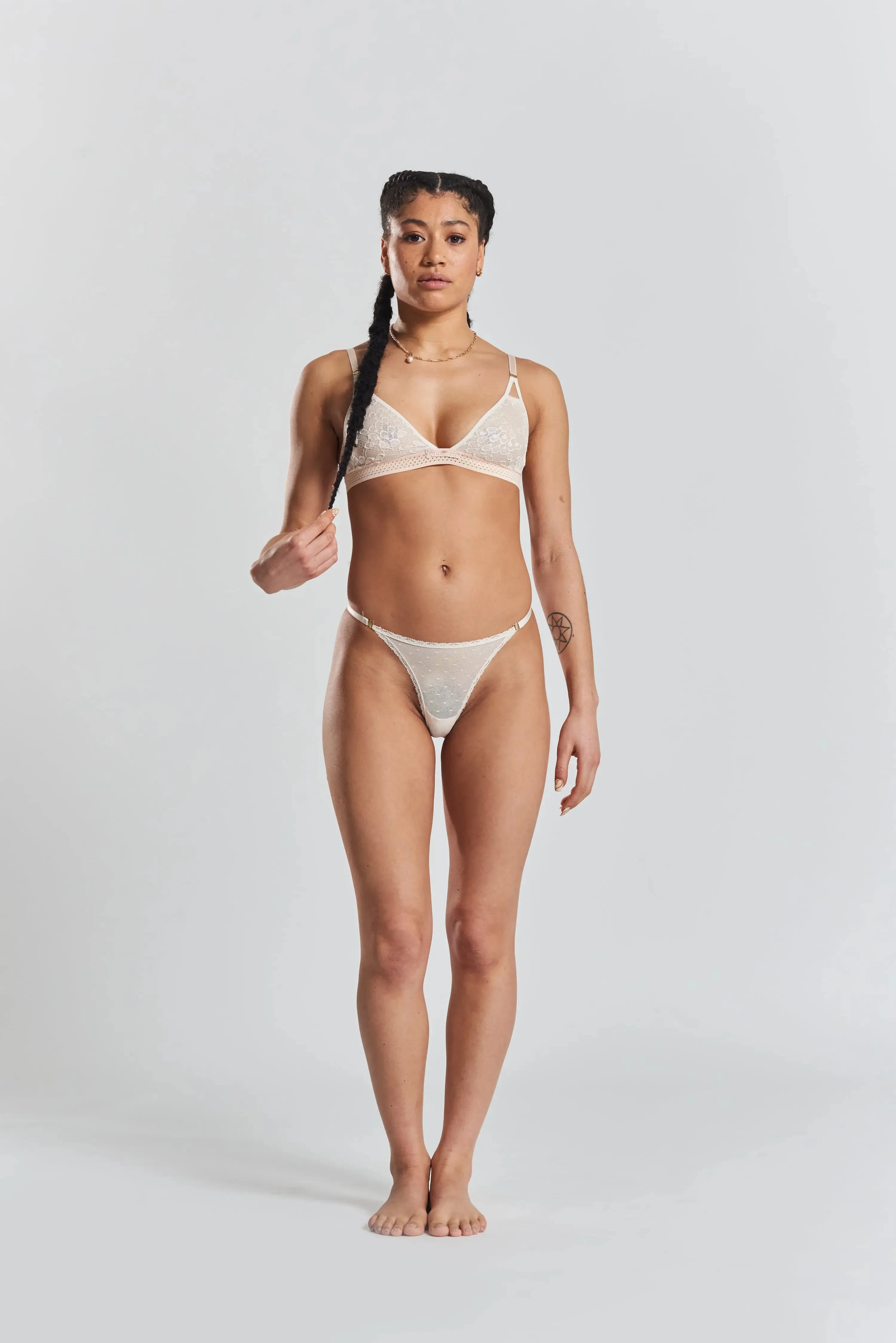 Matsu Recycled-Lace Low-Rise Thong - Shoreline Peach