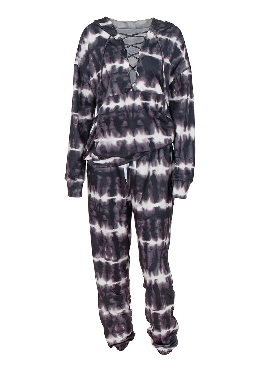 MECALA Women's Tie Dye Pajama Sets Long Sleeve Hoodie Sweatshirt with Long Pants