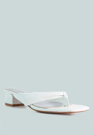 MEMESTAR  White Low Heel Thong Sandals