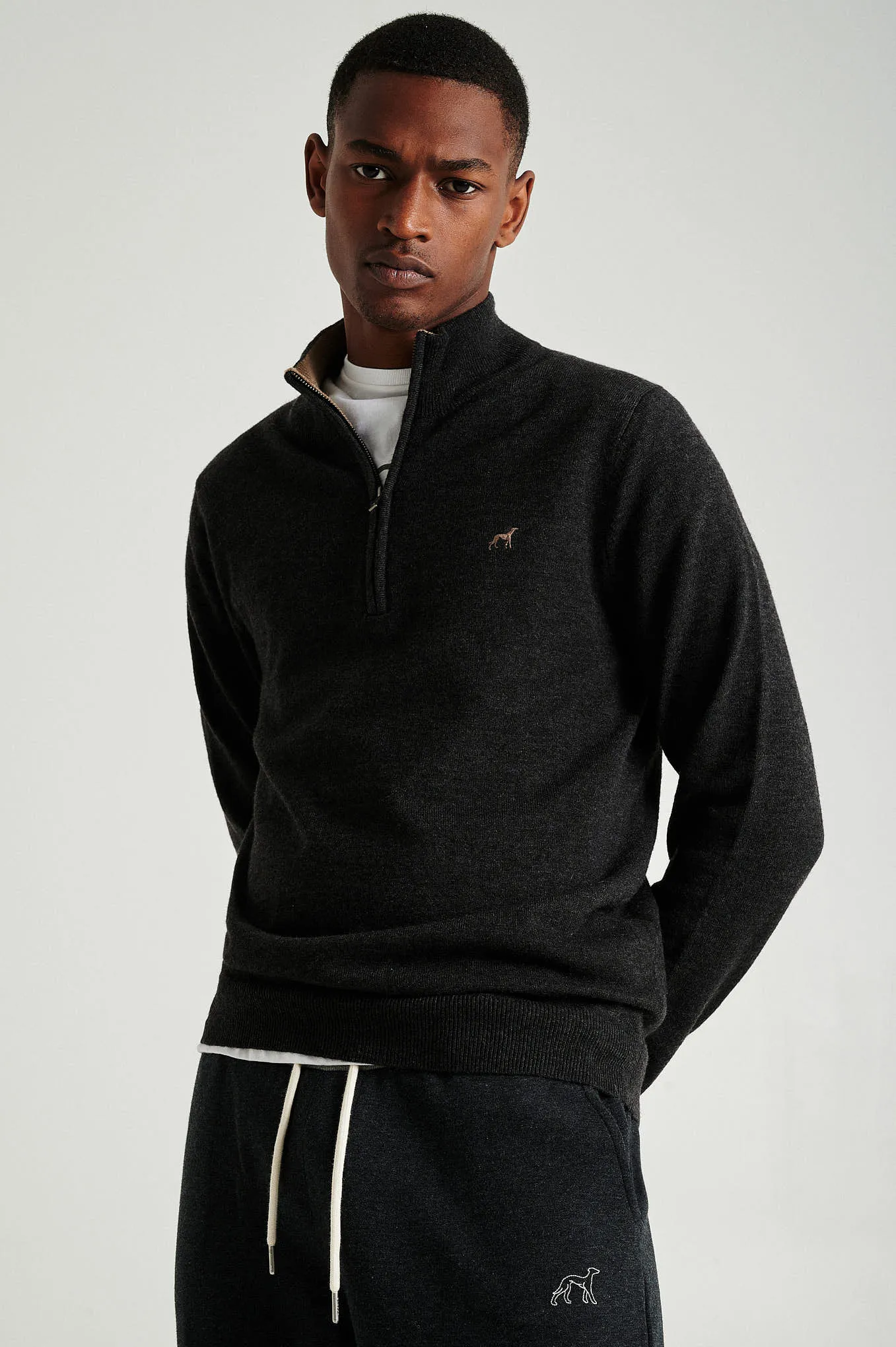 Men's lambswool blend high zip collar sweater