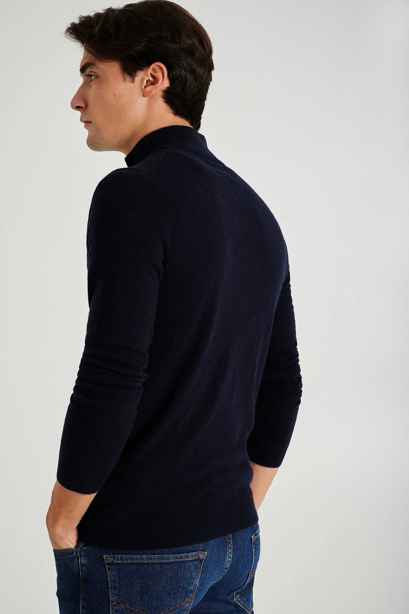 Men's lambswool blend high zip collar sweater