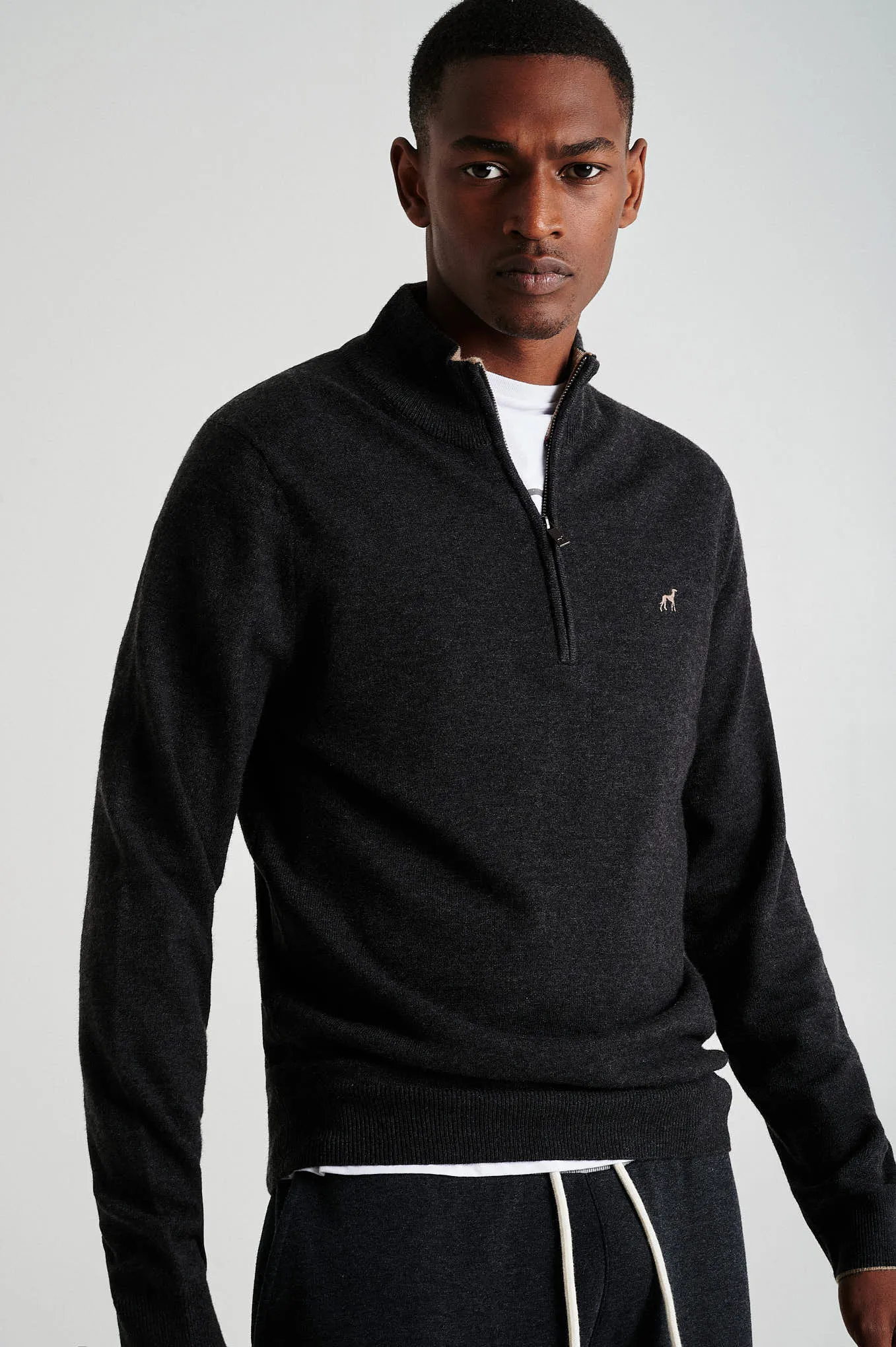 Men's lambswool blend high zip collar sweater