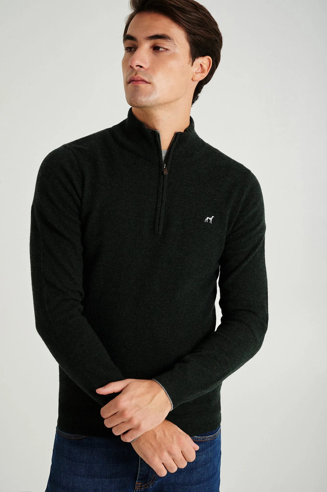 Men's lambswool blend high zip collar sweater