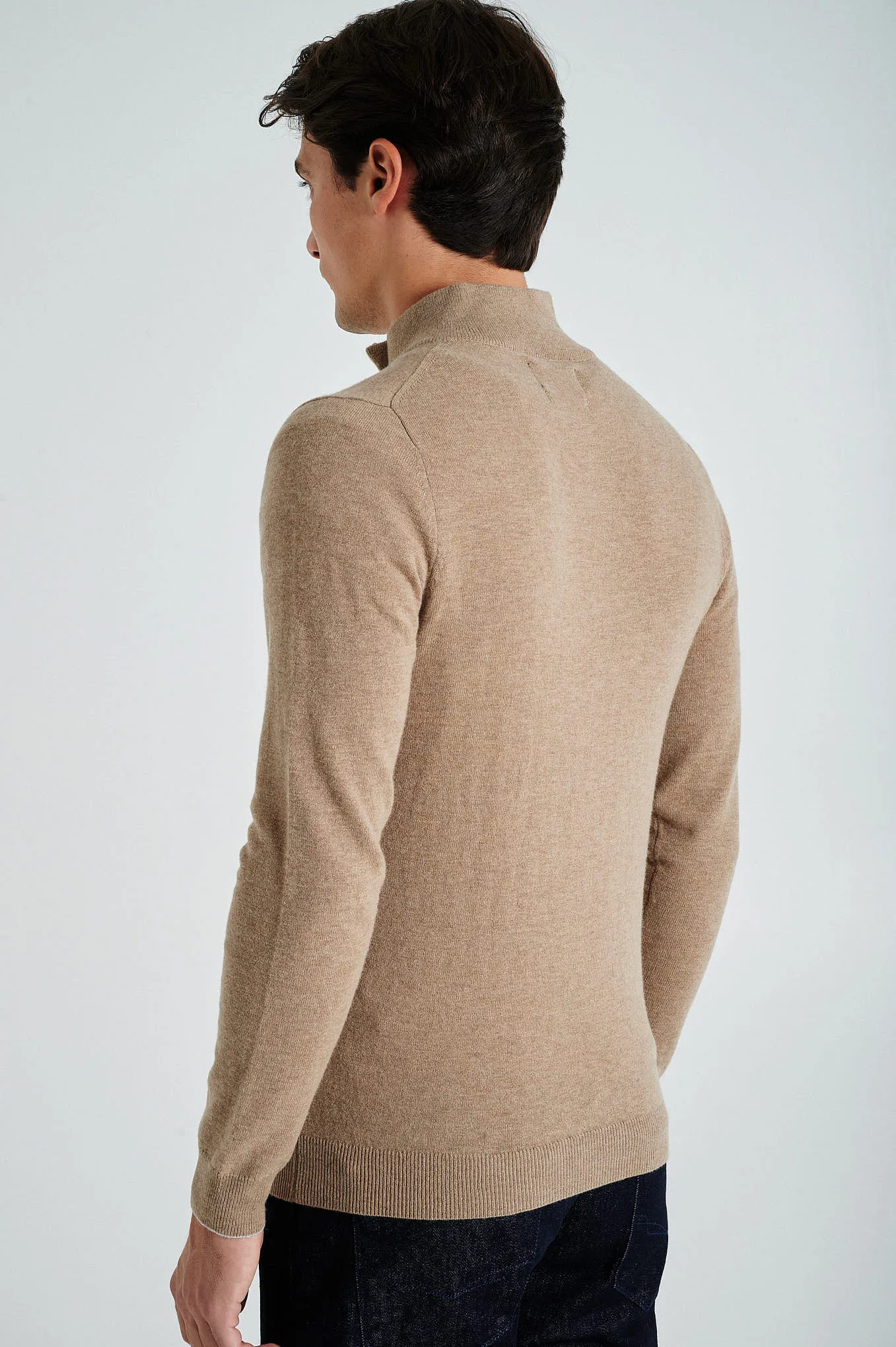 Men's lambswool blend high zip collar sweater