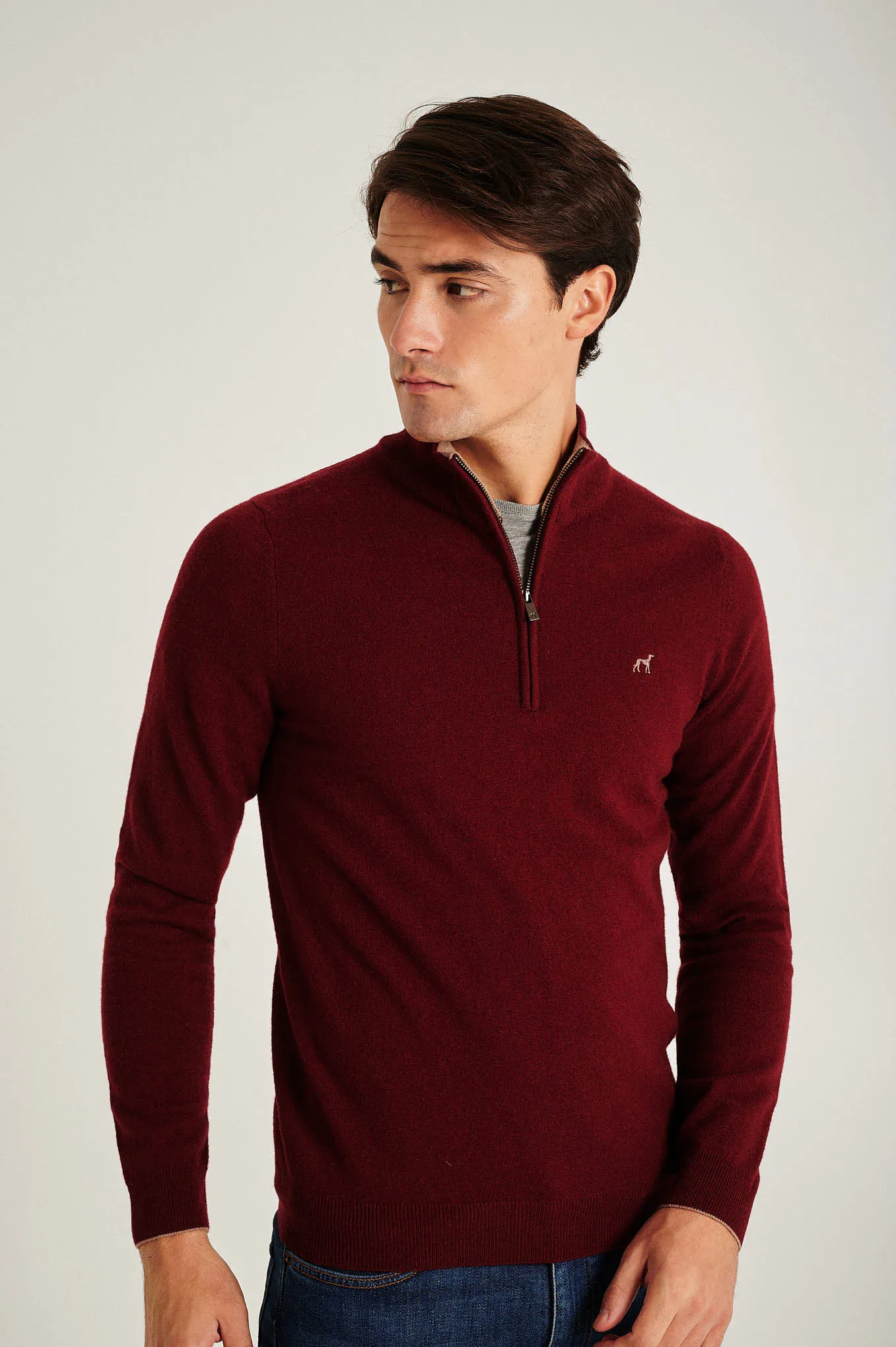 Men's lambswool blend high zip collar sweater