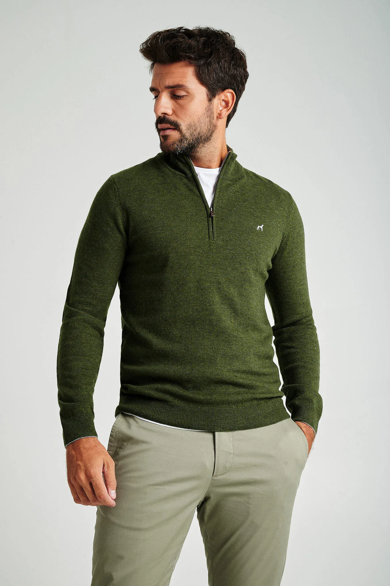 Men's lambswool blend high zip collar sweater