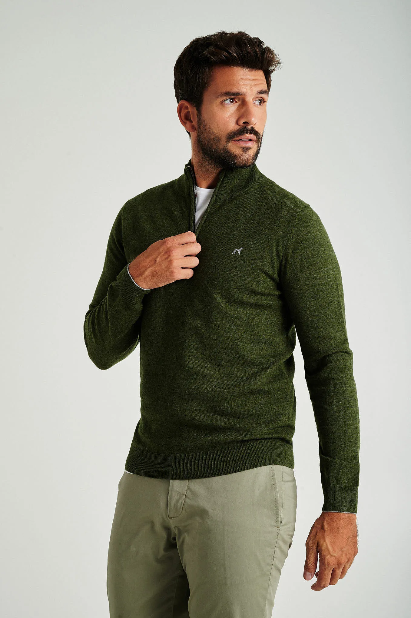 Men's lambswool blend high zip collar sweater