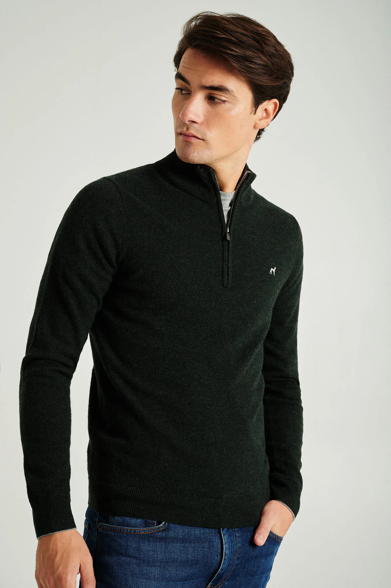 Men's lambswool blend high zip collar sweater