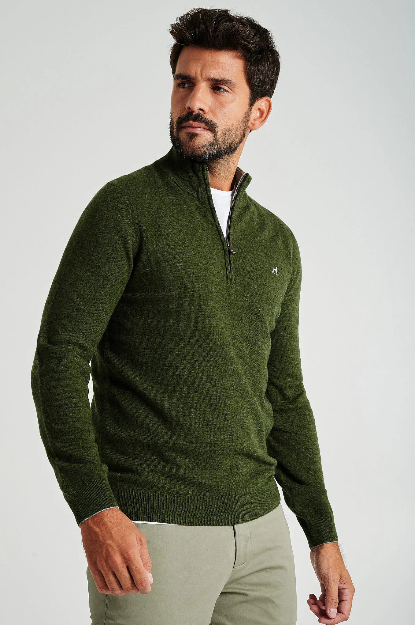 Men's lambswool blend high zip collar sweater