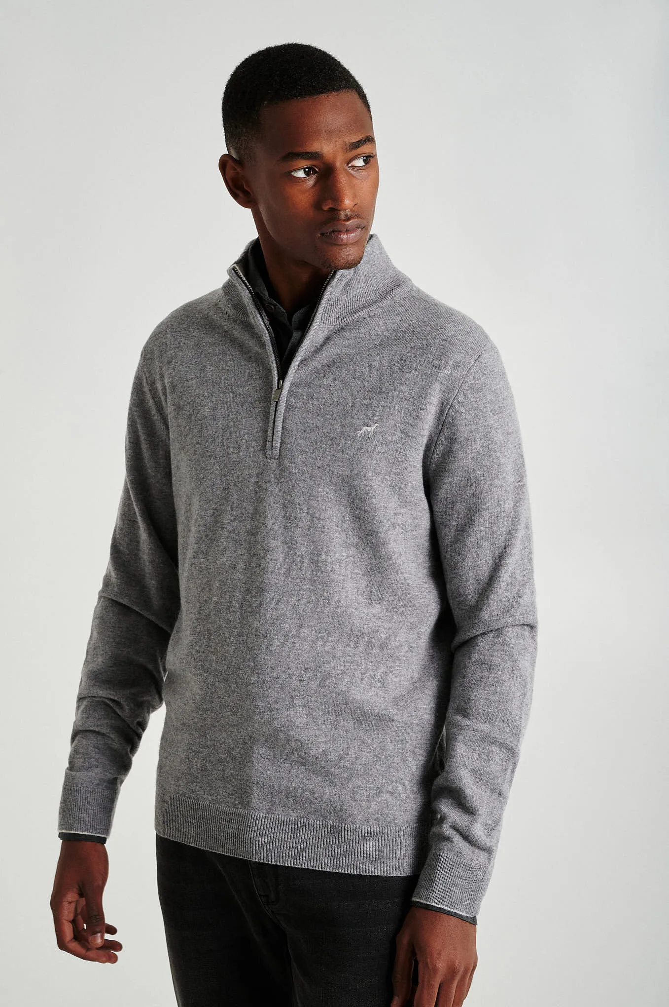 Men's lambswool blend high zip collar sweater