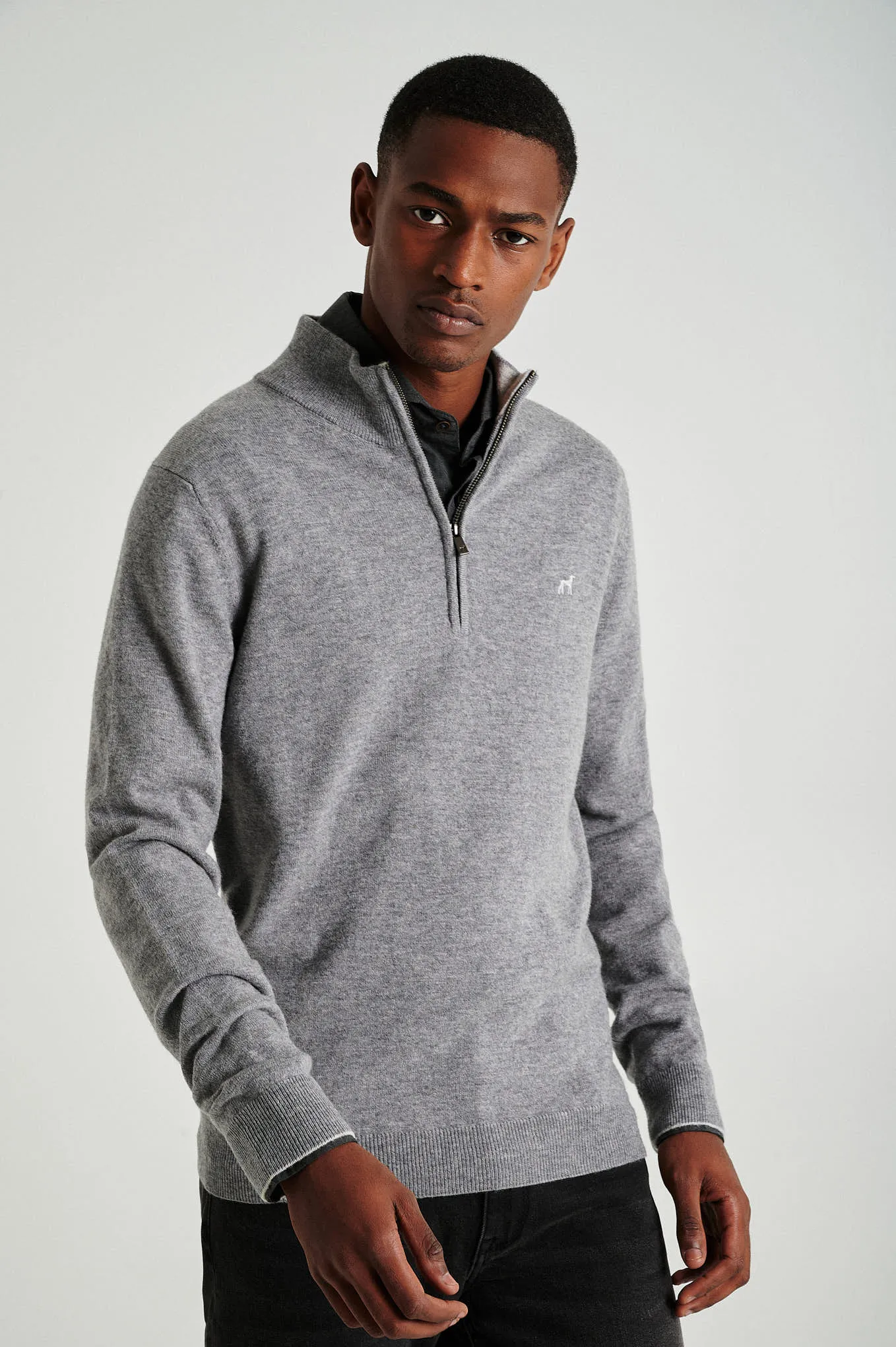 Men's lambswool blend high zip collar sweater