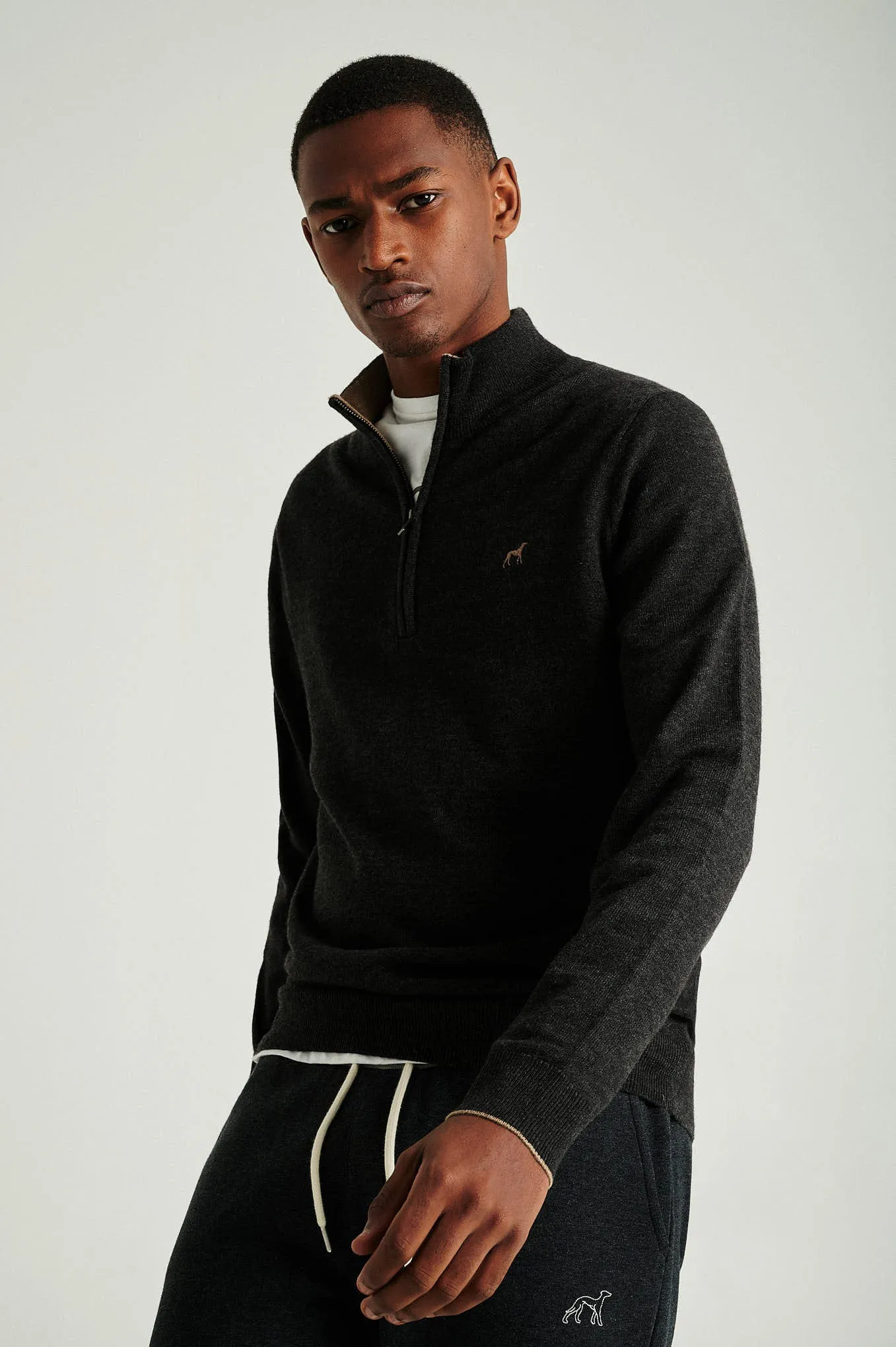 Men's lambswool blend high zip collar sweater