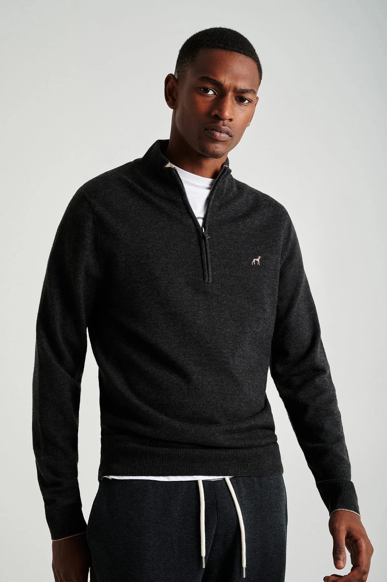 Men's lambswool blend high zip collar sweater