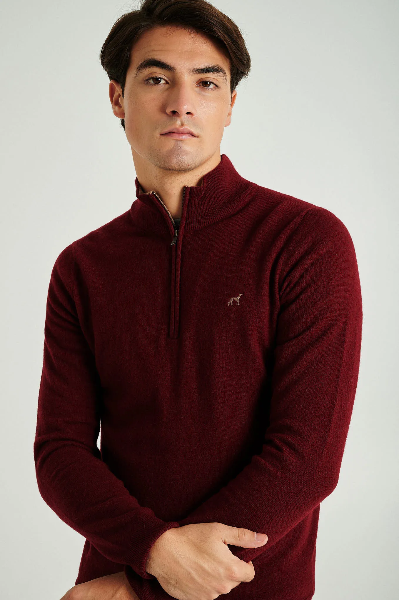 Men's lambswool blend high zip collar sweater