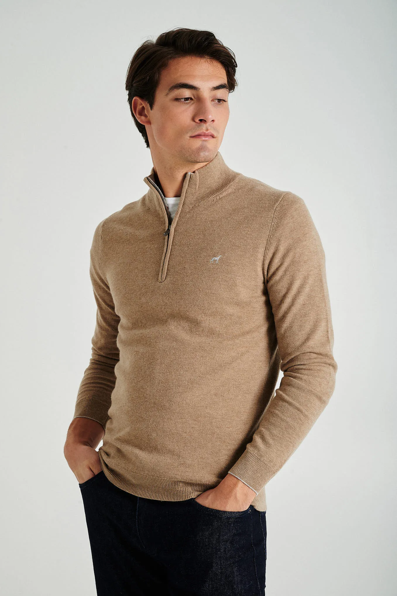 Men's lambswool blend high zip collar sweater