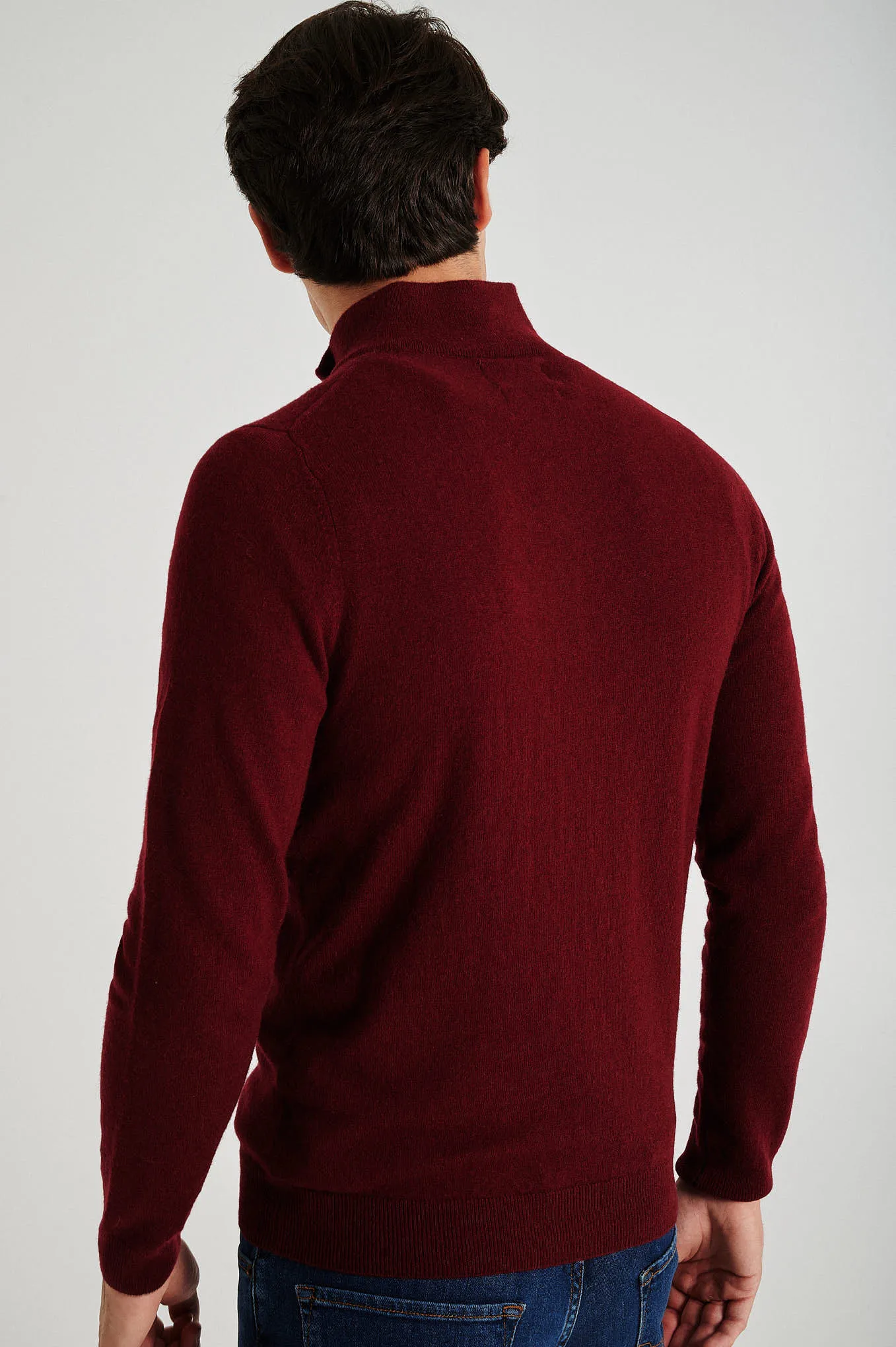 Men's lambswool blend high zip collar sweater