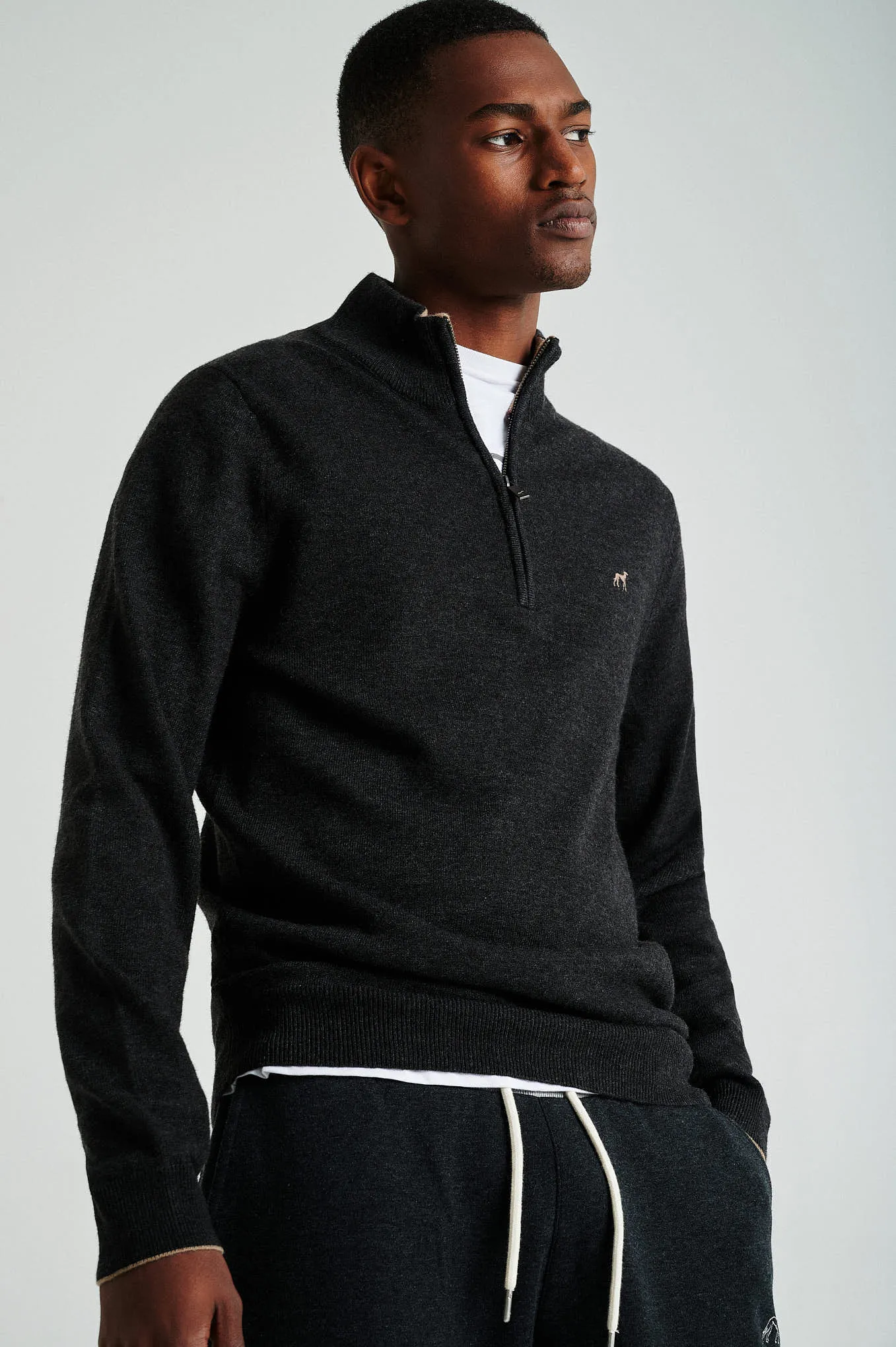 Men's lambswool blend high zip collar sweater