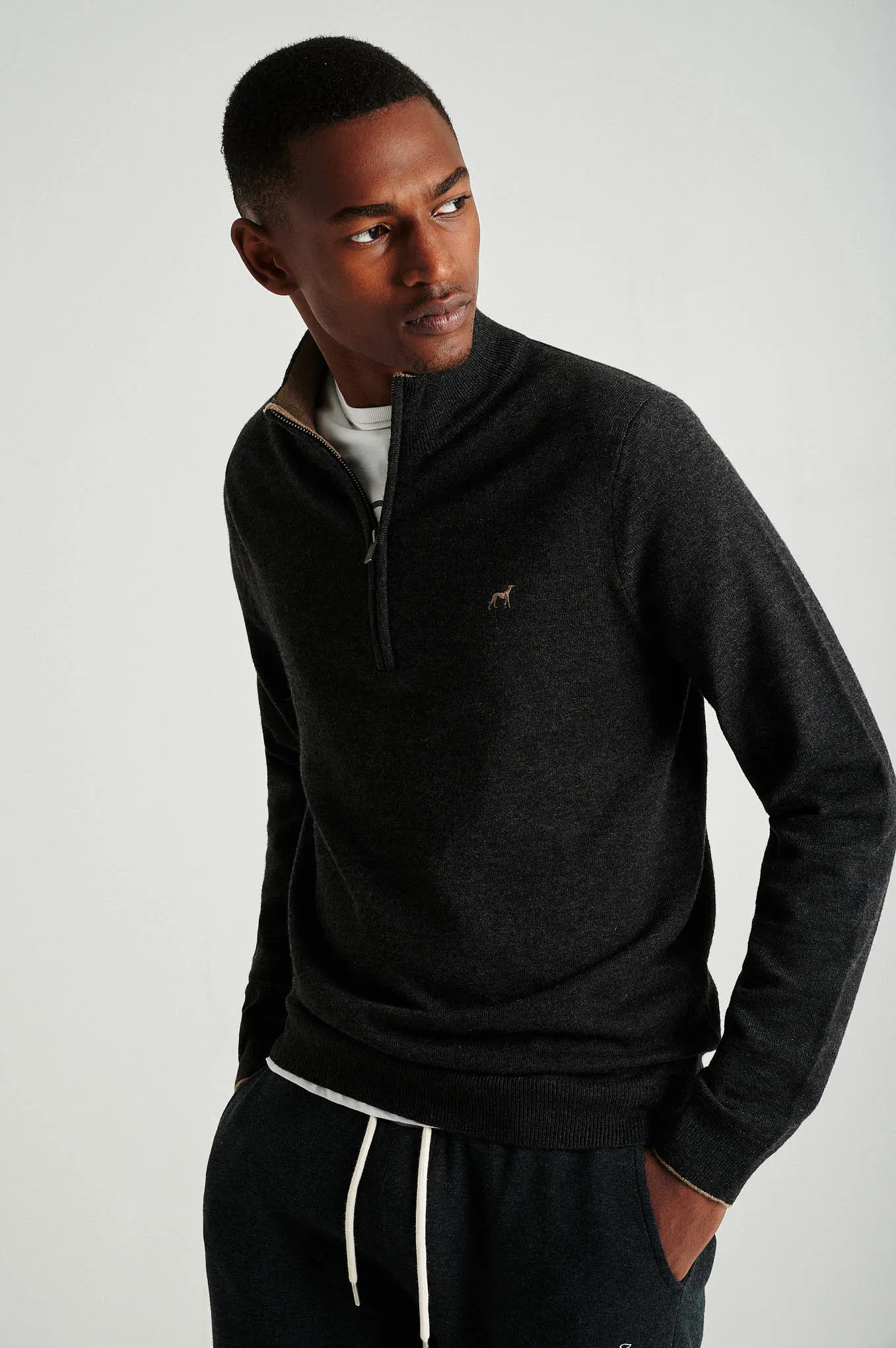 Men's lambswool blend high zip collar sweater