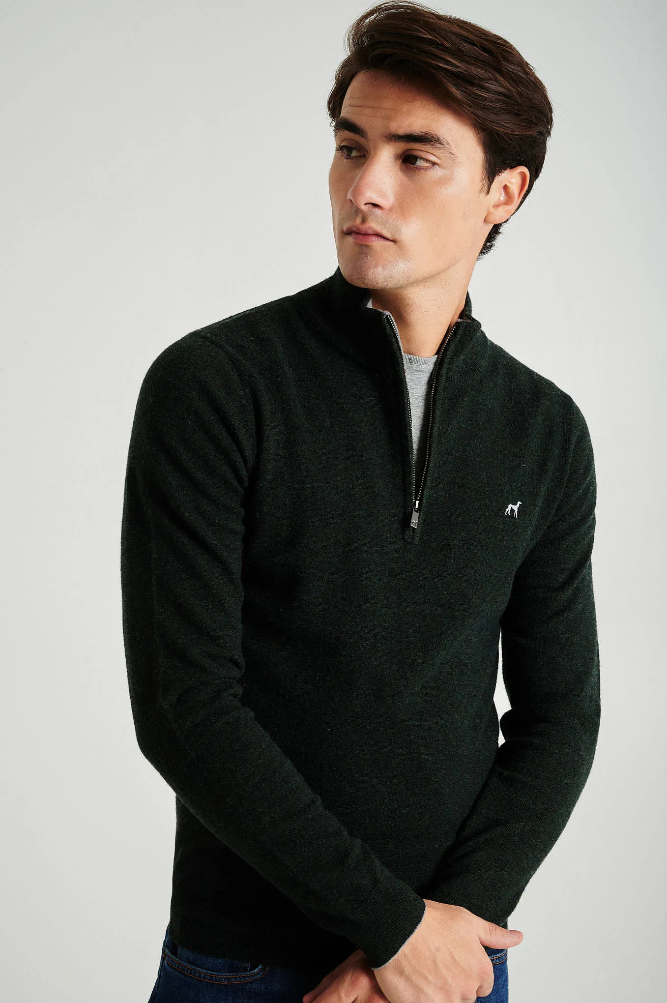 Men's lambswool blend high zip collar sweater