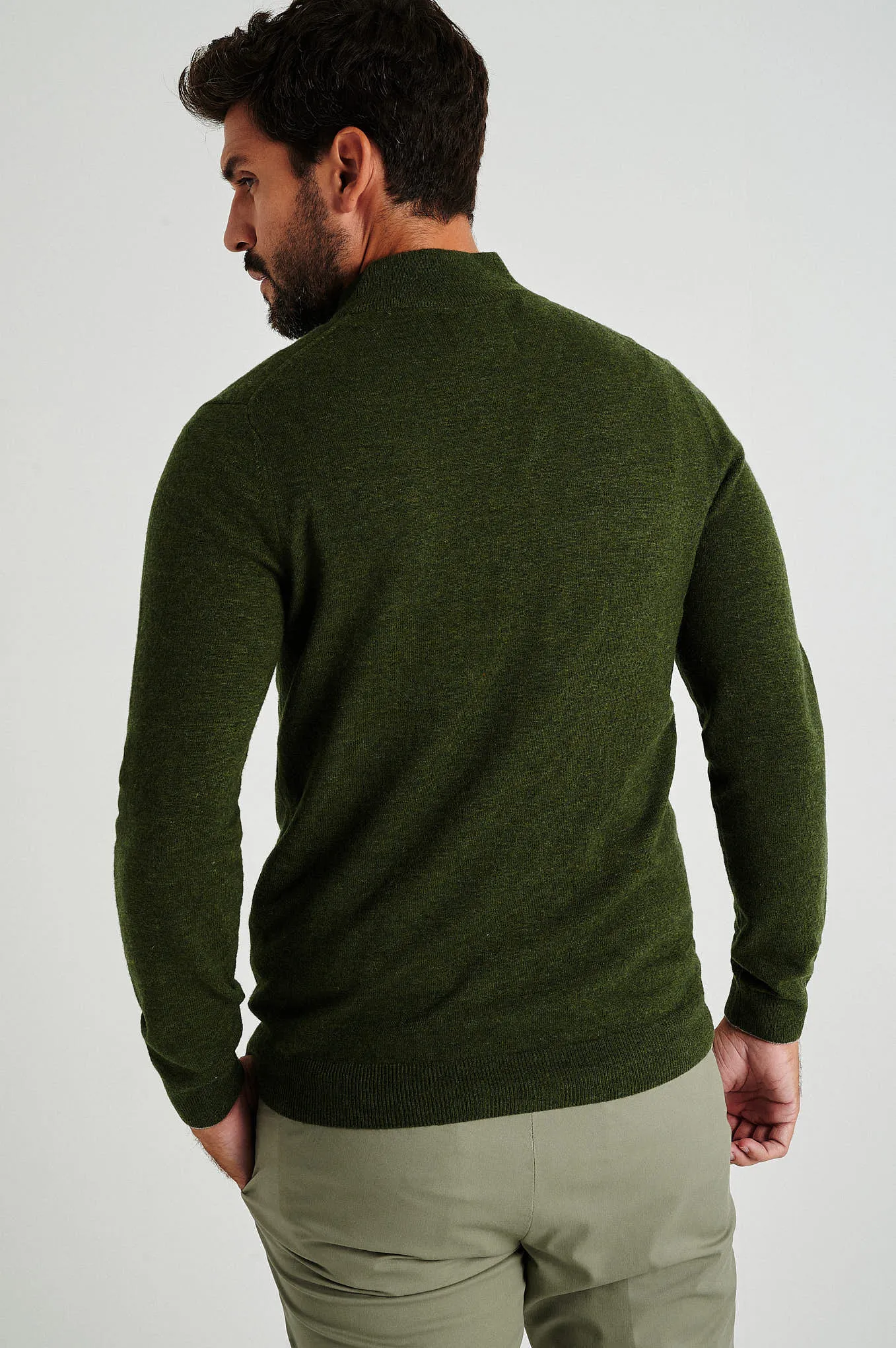 Men's lambswool blend high zip collar sweater