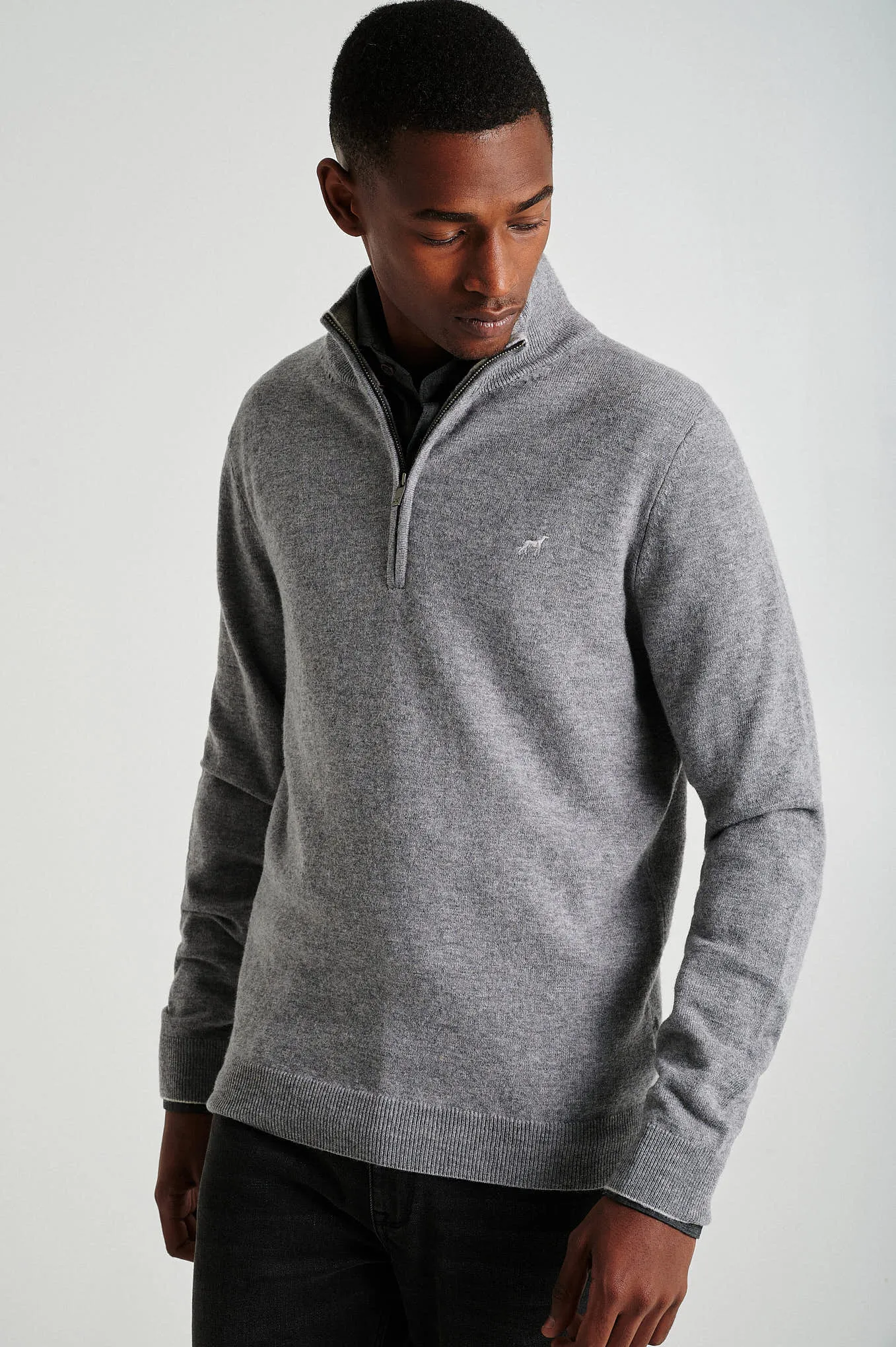 Men's lambswool blend high zip collar sweater