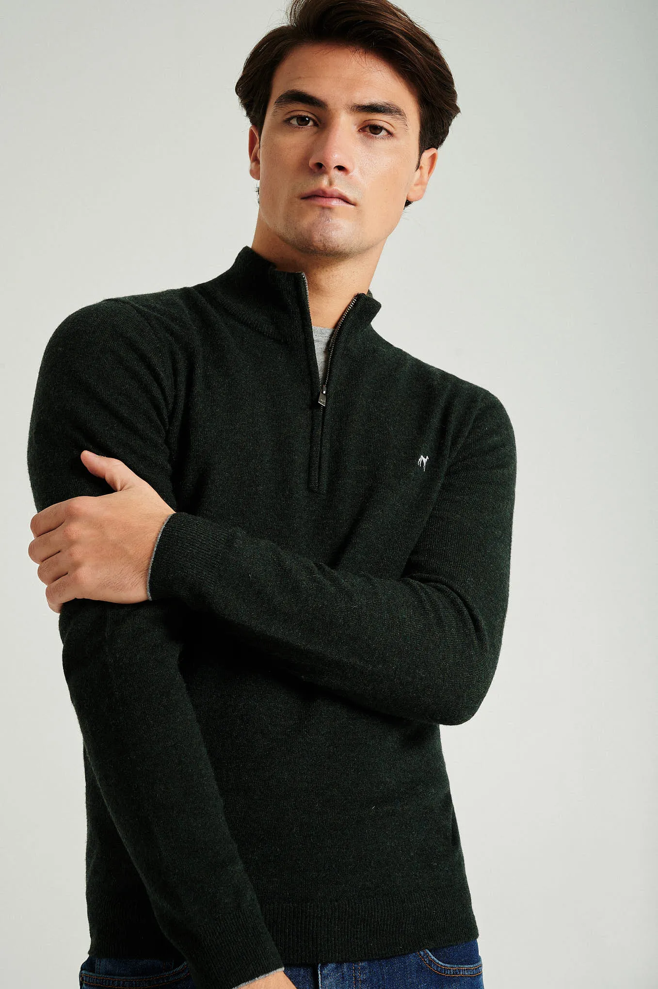 Men's lambswool blend high zip collar sweater