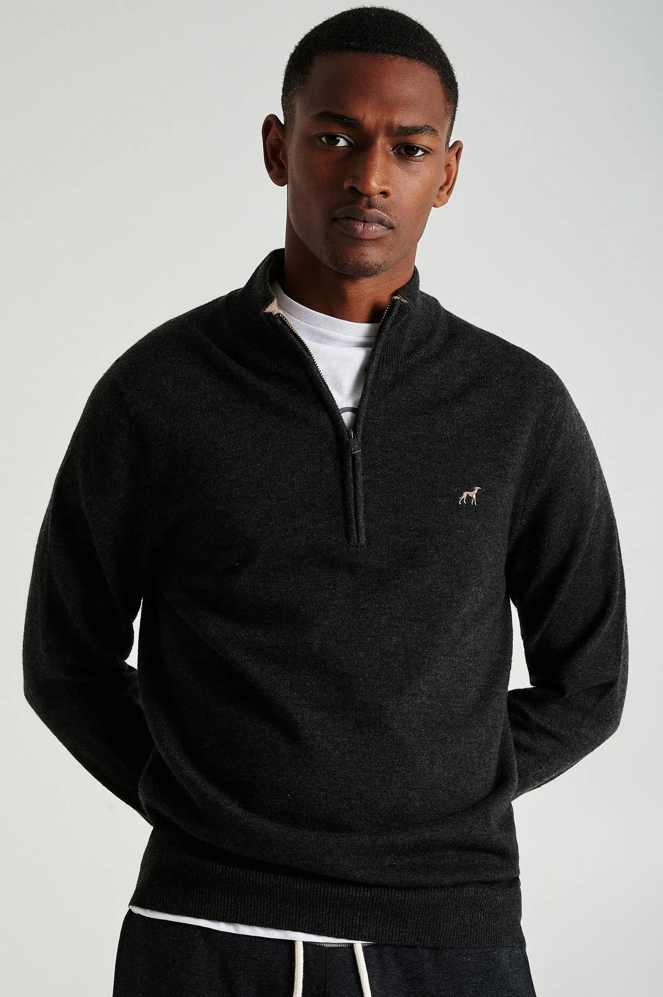 Men's lambswool blend high zip collar sweater